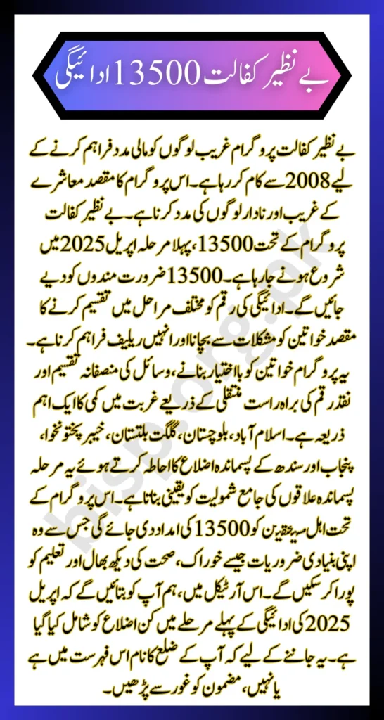 Benazir Kafalat 13500 Payment