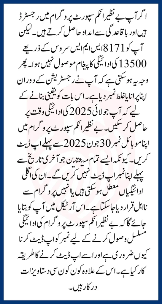 Update Your Phone Number In BISP System To Receive 8171 SMS For July 13500 Payment