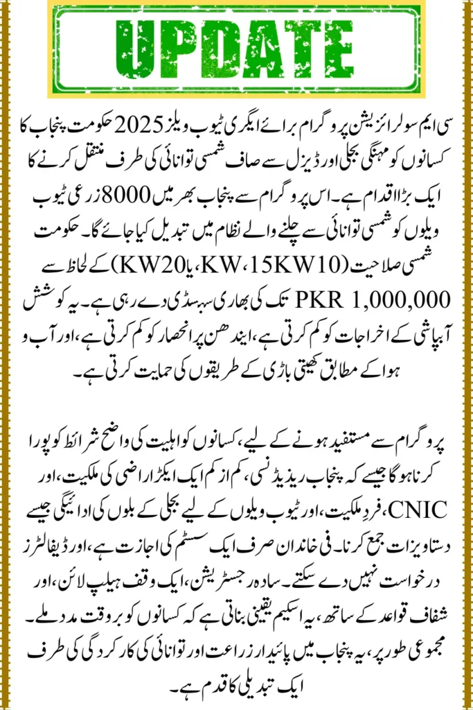 CM Solarization Program for Agri Tubewells 2025 – Apply Online, Subsidy & Eligibility