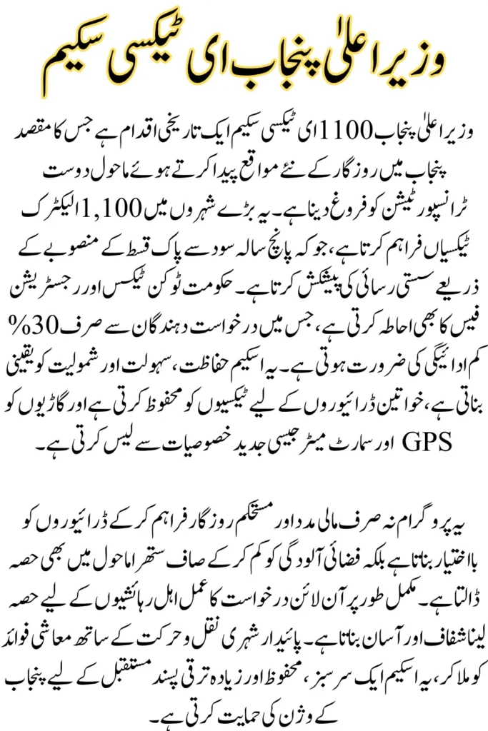 CM Punjab 1100 E-Taxi Scheme, Eligibility, Subsidy, and Application Process